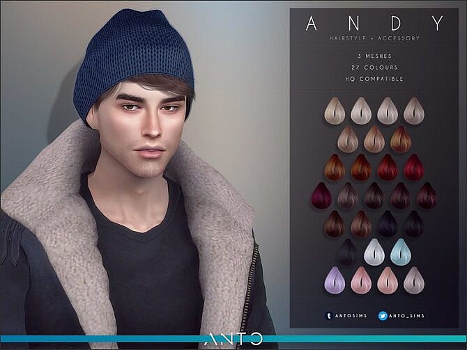 Sims 4 Andy hair with beanie by Anto at TSR