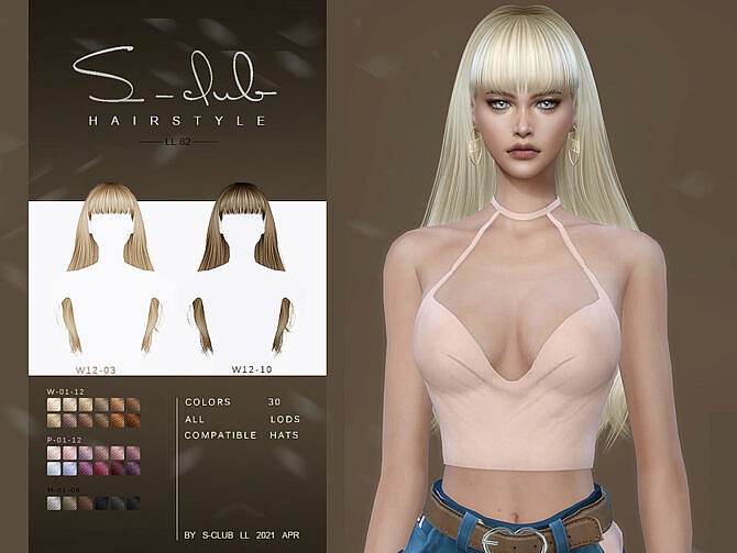 Sims 4 Long hair with bangs n82 by S Club LL at TSR