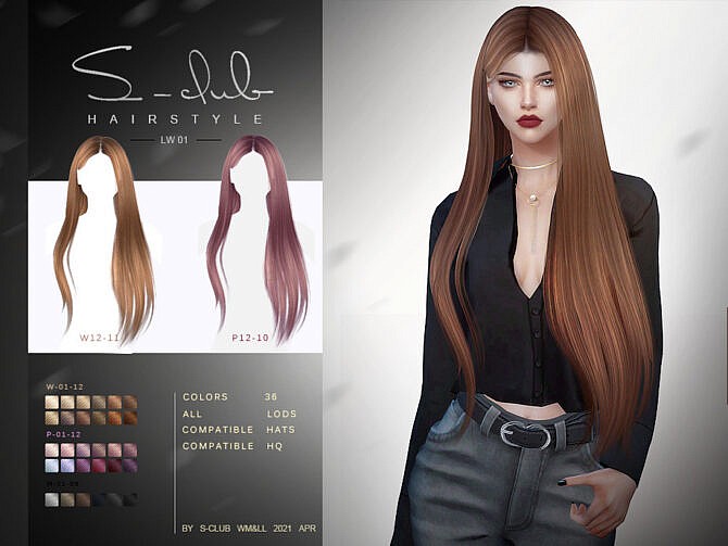 Sims 4 Long hairstyle 202101 by S Club LW at TSR