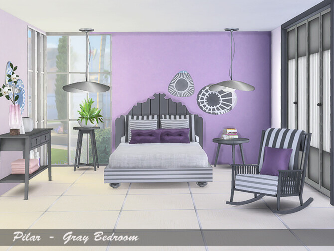 Sims 4 Gray Bedroom by Pilar at TSR