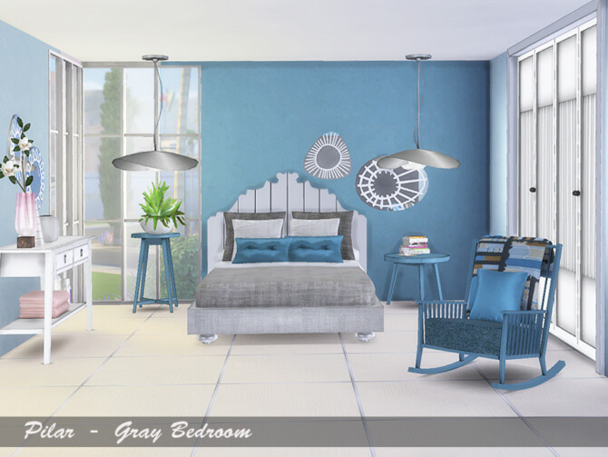 Sims 4 Gray Bedroom by Pilar at TSR