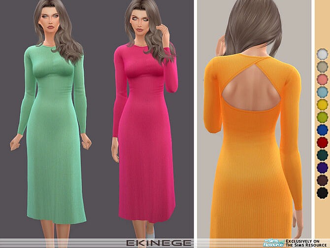 Sims 4 Cut Out Long Sleeve Midi Dress by ekinege at TSR