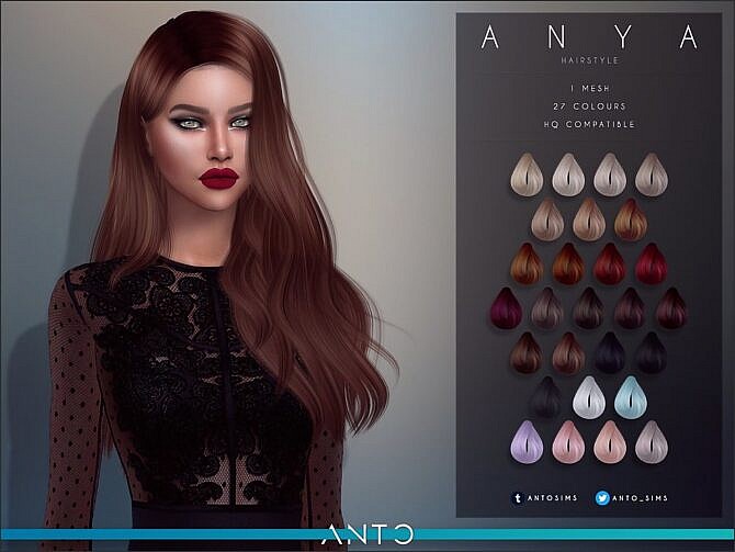 Sims 4 Anya long wavy hair by Anto at TSR
