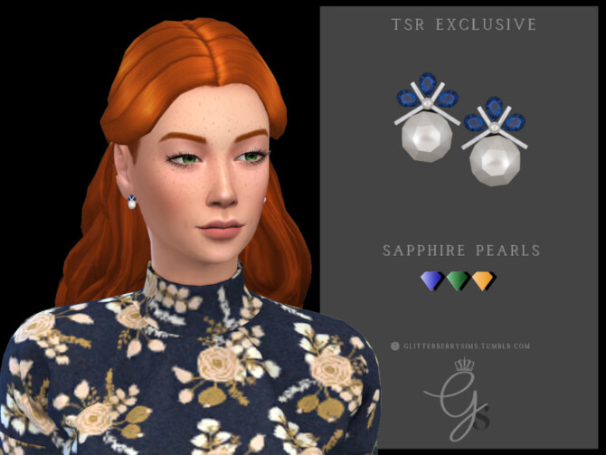 Sims 4 Sapphire Pearl Earrings by Glitterberryfly at TSR