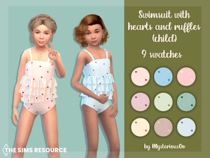 Sims 4 Swimsuit with hearts and ruffles (child) by MysteriousOo at TSR