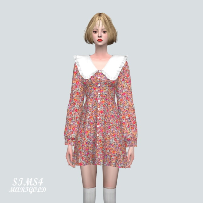 Sims 4 Frill Collar Mini Dress V2 at Marigold