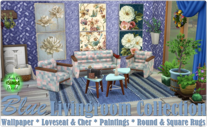 Sims 4 Blue Livingroom Collection at Annett’s Sims 4 Welt