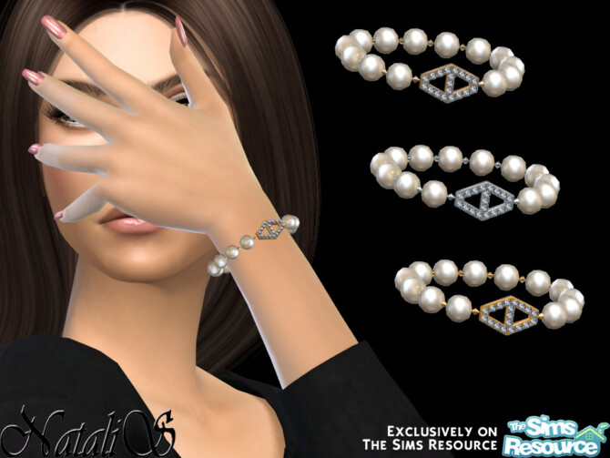 Sims 4 Diamond hexagon pearl bracelet by NataliS at TSR