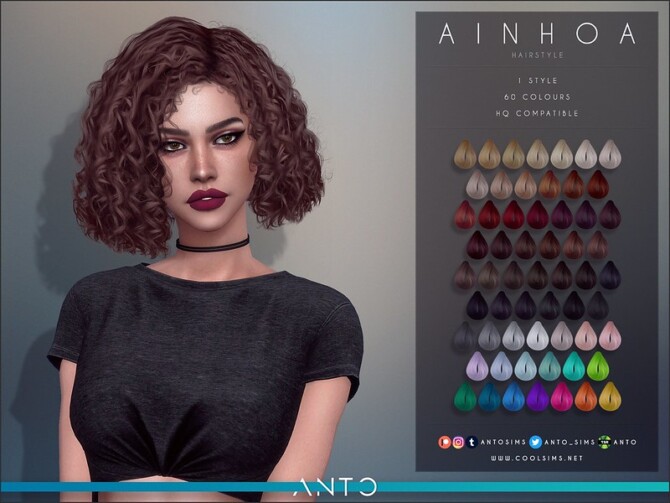 Sims 4 Ainhoa short curly hair by Anto at TSR