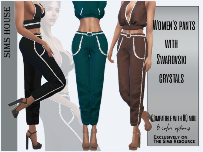 Sims 4 Womens pants with Swarovski crystals by Sims House at TSR