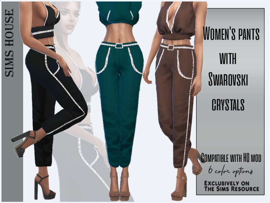 Women's pants with Swarovski crystals by Sims House at TSR » Sims 4 Updates