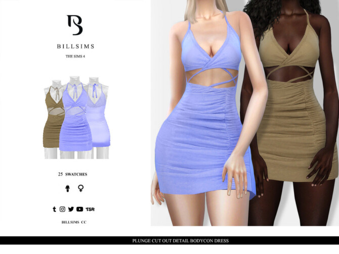 Sims 4 Plunge Cut Out Detail Bodycon Dress by Bill Sims at TSR
