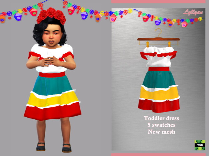 Sims 4 Toddler dress Cinco de Mayo by LYLLYAN at TSR