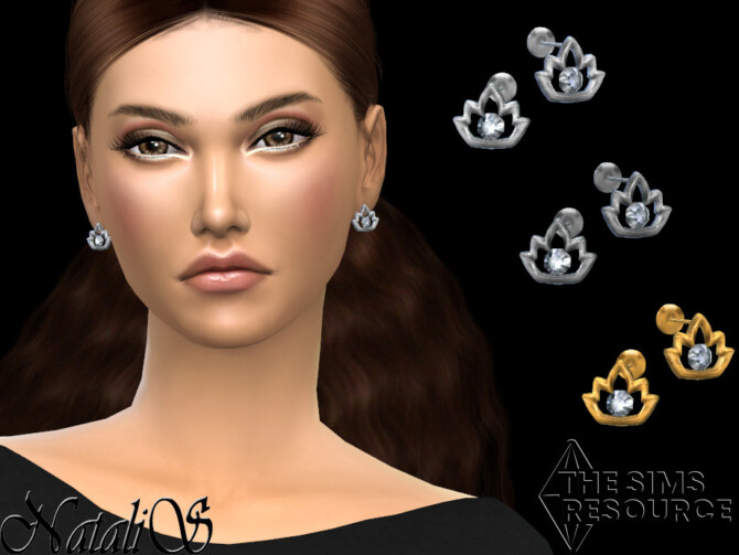 Sims 4 Lotus stud earrings by NataliS at TSR