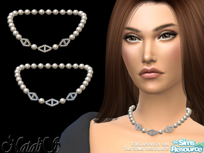 Sims 4 Diamond hexagon pearl necklace v2 by NataliS at TSR