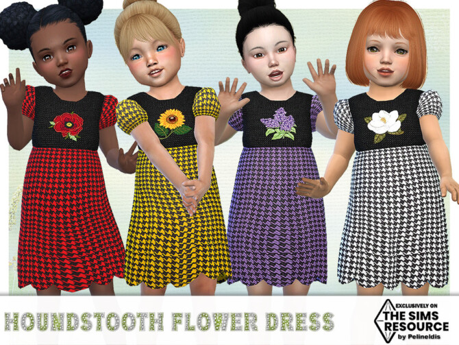 Sims 4 Houndstooth Flower Dress by Pelineldis at TSR