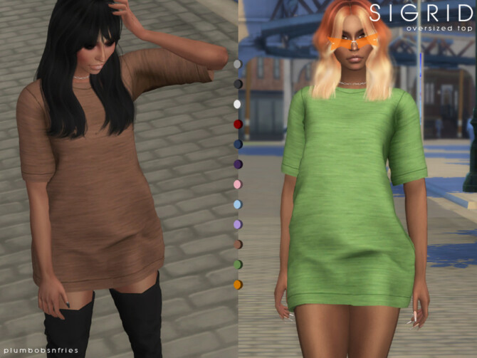 Sims 4 SIGRID oversized top by Plumbobs n Fries at TSR