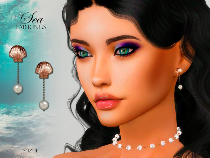 Sims 4 Sea Earrings by Suzue at TSR