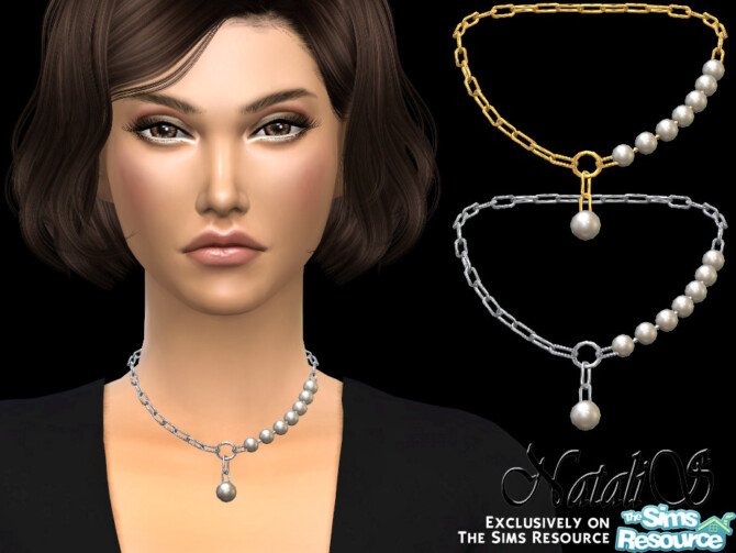 Sims 4 Pearl fragment chain necklace by NataliS at TSR