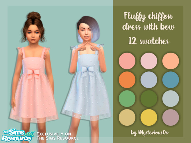 Sims 4 Fluffy chiffon dress with bow by MysteriousOo at TSR