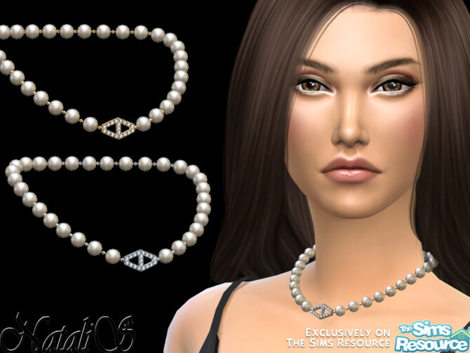Sims 4 Diamond hexagon pearl necklace by NataliS at TSR