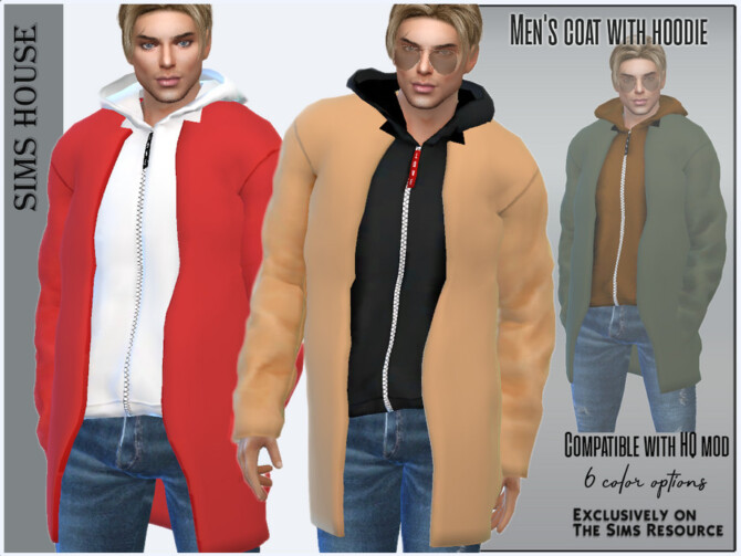 Sims 4 Mens coat with a hoodie by Sims House at TSR