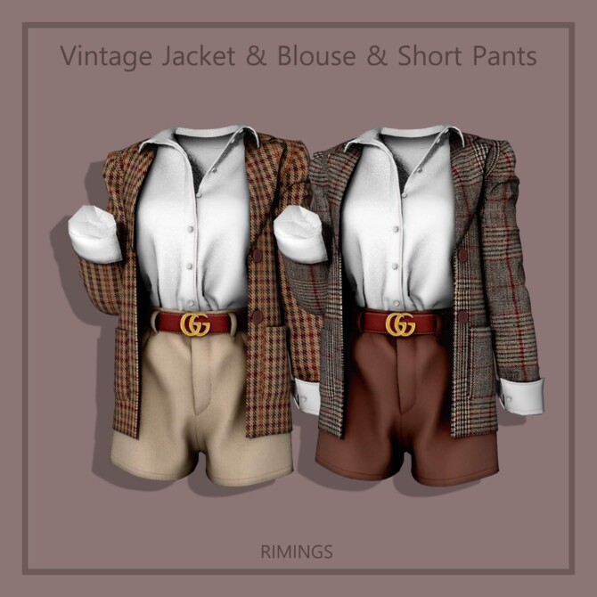 Sims 4 Vintage Jacket & Blouse & Short Pants at RIMINGs