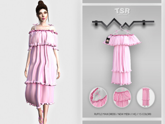 Sims 4 Ruffle Maxi Dress BD464 by busra tr at TSR