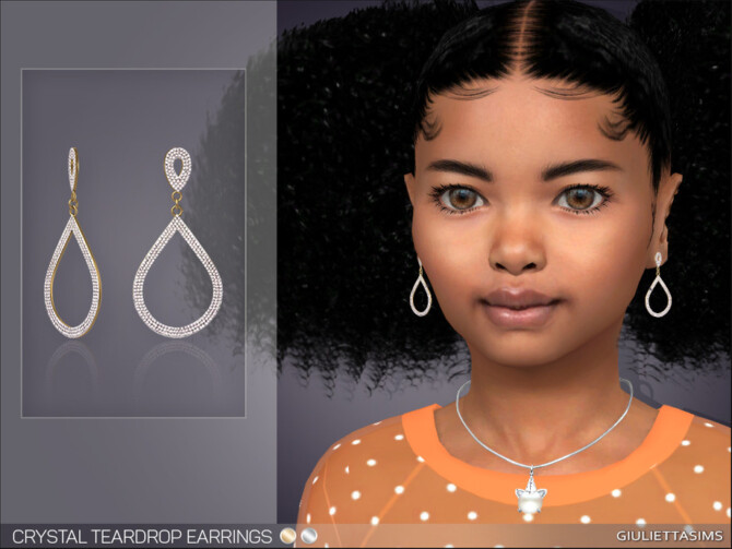 Sims 4 Crystal Teardrop Earrings For Kids by feyona at TSR