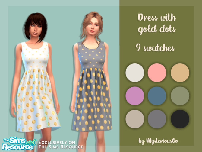 Sims 4 Dress with gold dots by MysteriousOo at TSR