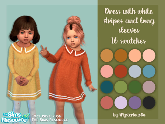 Sims 4 Dress with white stripes and long sleeves by MysteriousOo at TSR