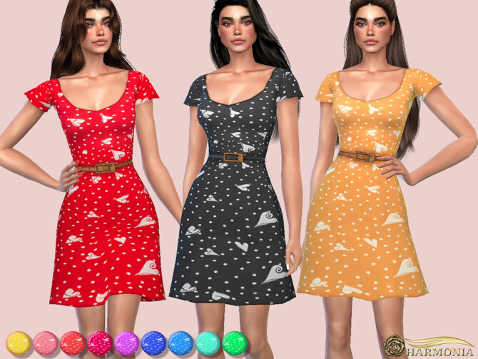 Heart Pattern Belted Sundress by Harmonia at TSR » Sims 4 Updates