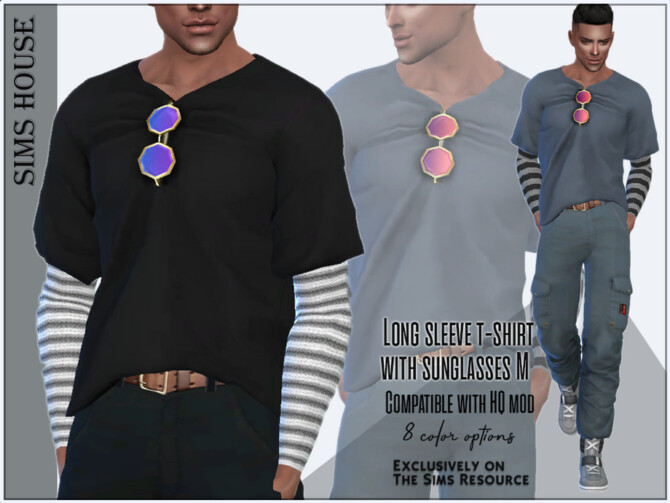 Sims 4 Long sleeve t shirt with sunglasses M by Sims House at TSR