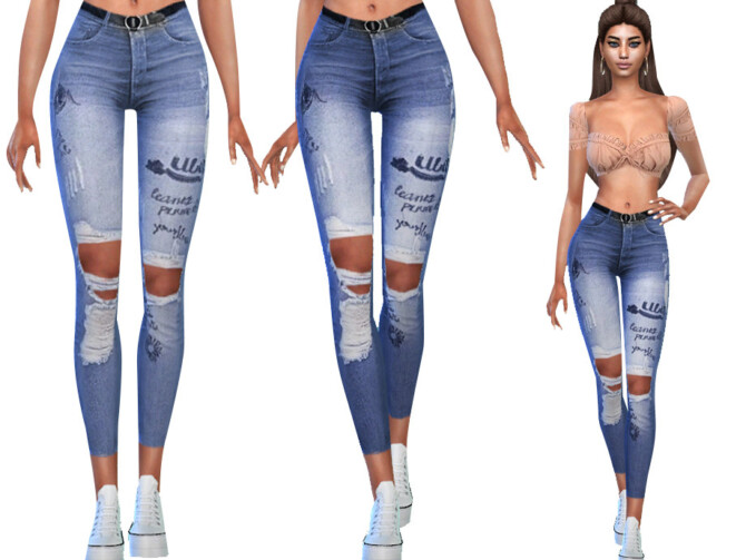 Sims 4 Casual Ripped Jeans with Belt by Saliwa at TSR