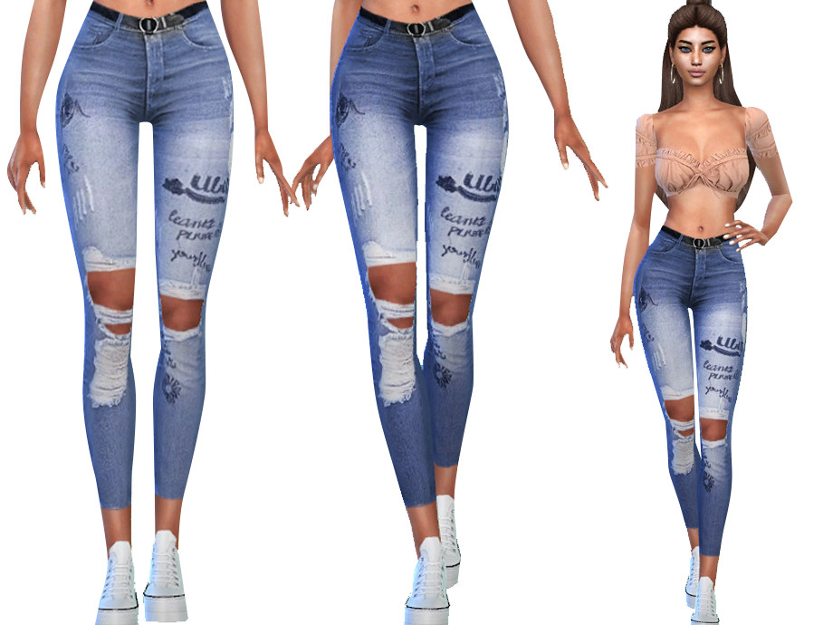 Sims 4 Updates: Clothing, Female Clothing: Casual Ripped Jeans with Belt by...