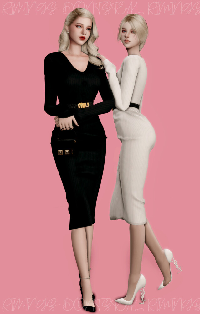 Sims 4 Ribbed Long Cardigan Slim Dress at RIMINGs