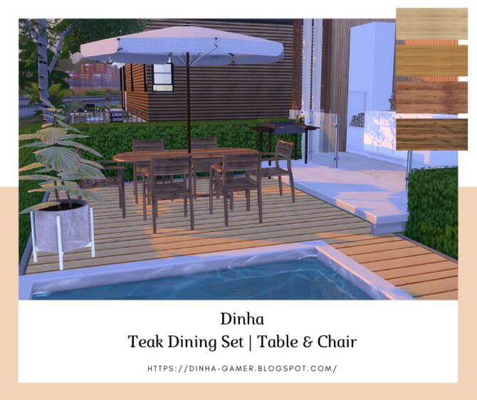 Sims 4 Teak Dining Set: Table & Chair (Garden) at Dinha Gamer