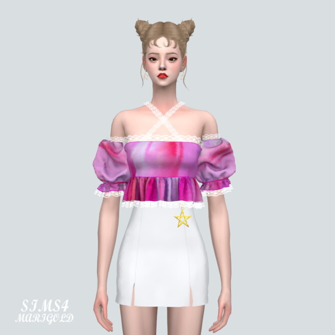 Sims 4 Puff Sleeves OS Blouse 2 Lace V at Marigold