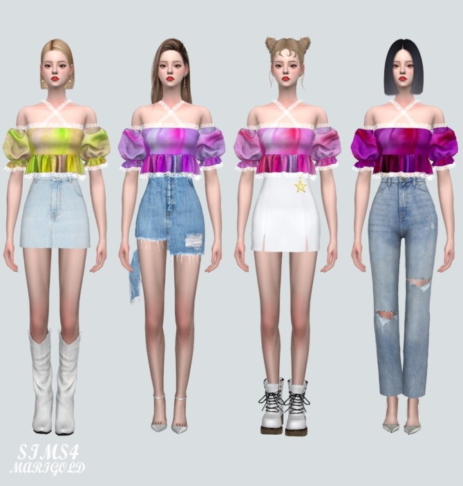 Sims 4 Puff Sleeves OS Blouse 2 Lace V at Marigold