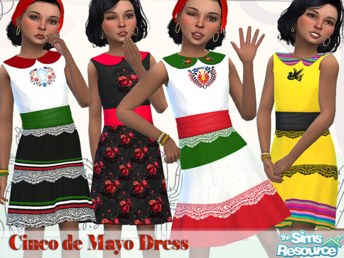 Sims 4 Girls Cinco De Mayo Dress by Pelineldis at TSR