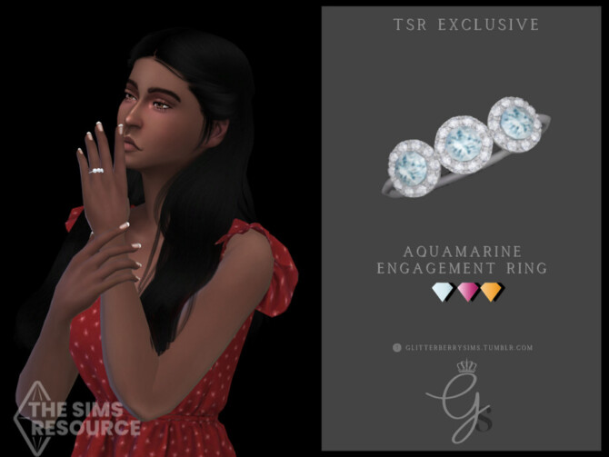 Aquamarine Engagement Ring by Glitterberryfly at TSR » Sims 4 Updates
