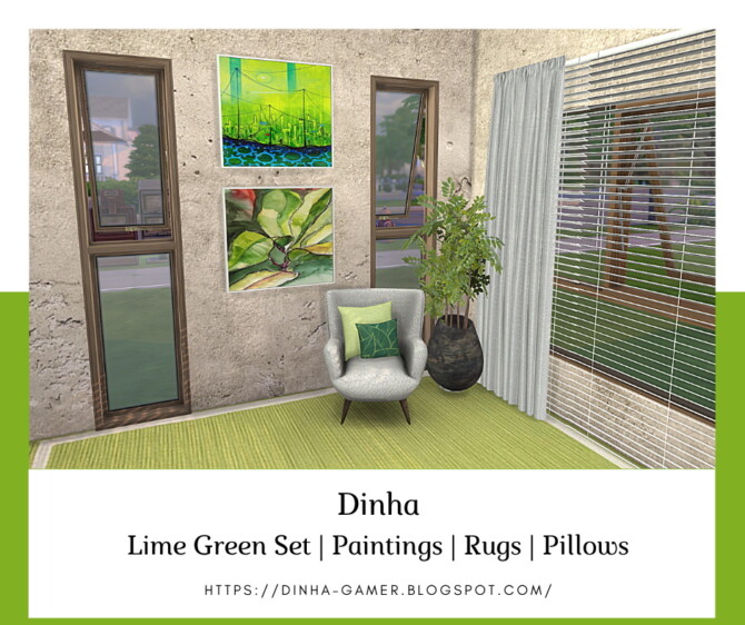 Sims 4 Lime Green Set: Paintings, Rugs & Pillows at Dinha Gamer