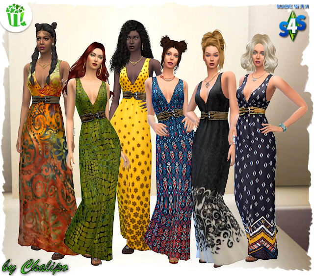 Sims 4 Popcorn long summer dress by Chalipo at All 4 Sims