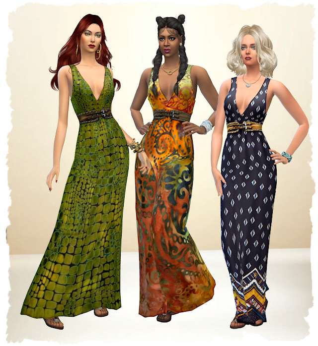 Sims 4 Popcorn long summer dress by Chalipo at All 4 Sims