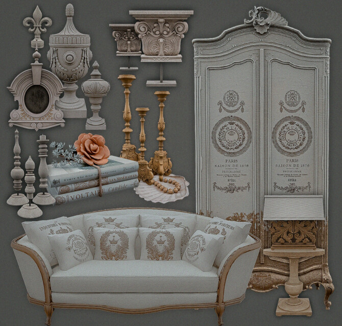 Sims 4 PARISIAN PART II antique french collection pack at AggressiveKitty