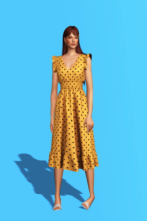 Sims 4 Shirred Waist Ruffle Dress at Gorilla