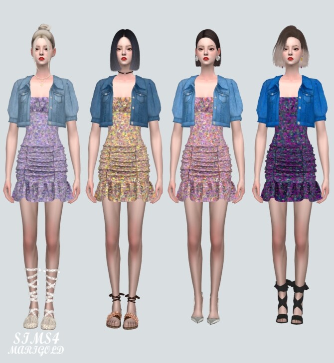 Sims 4 Denim Jacket With Shirring Dress at Marigold