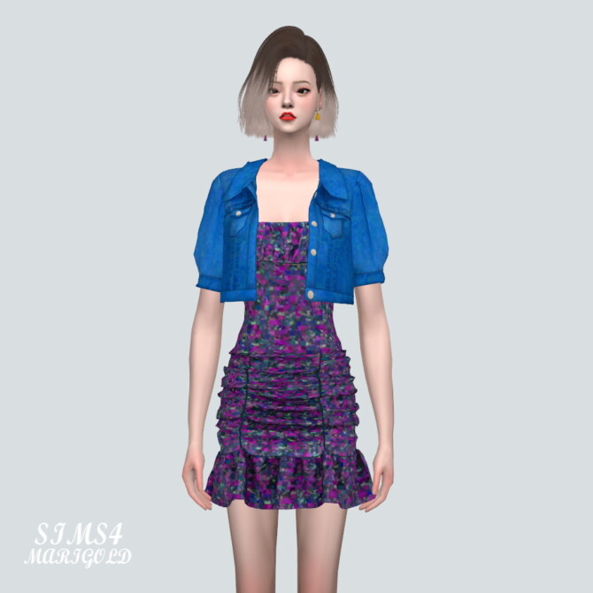 Sims 4 Denim Jacket With Shirring Dress at Marigold