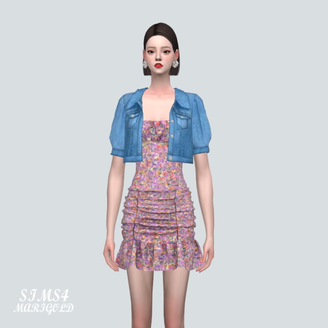 Sims 4 Denim Jacket With Shirring Dress at Marigold