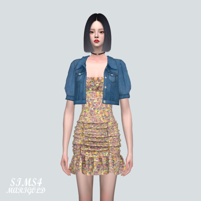 Sims 4 Denim Jacket With Shirring Dress at Marigold